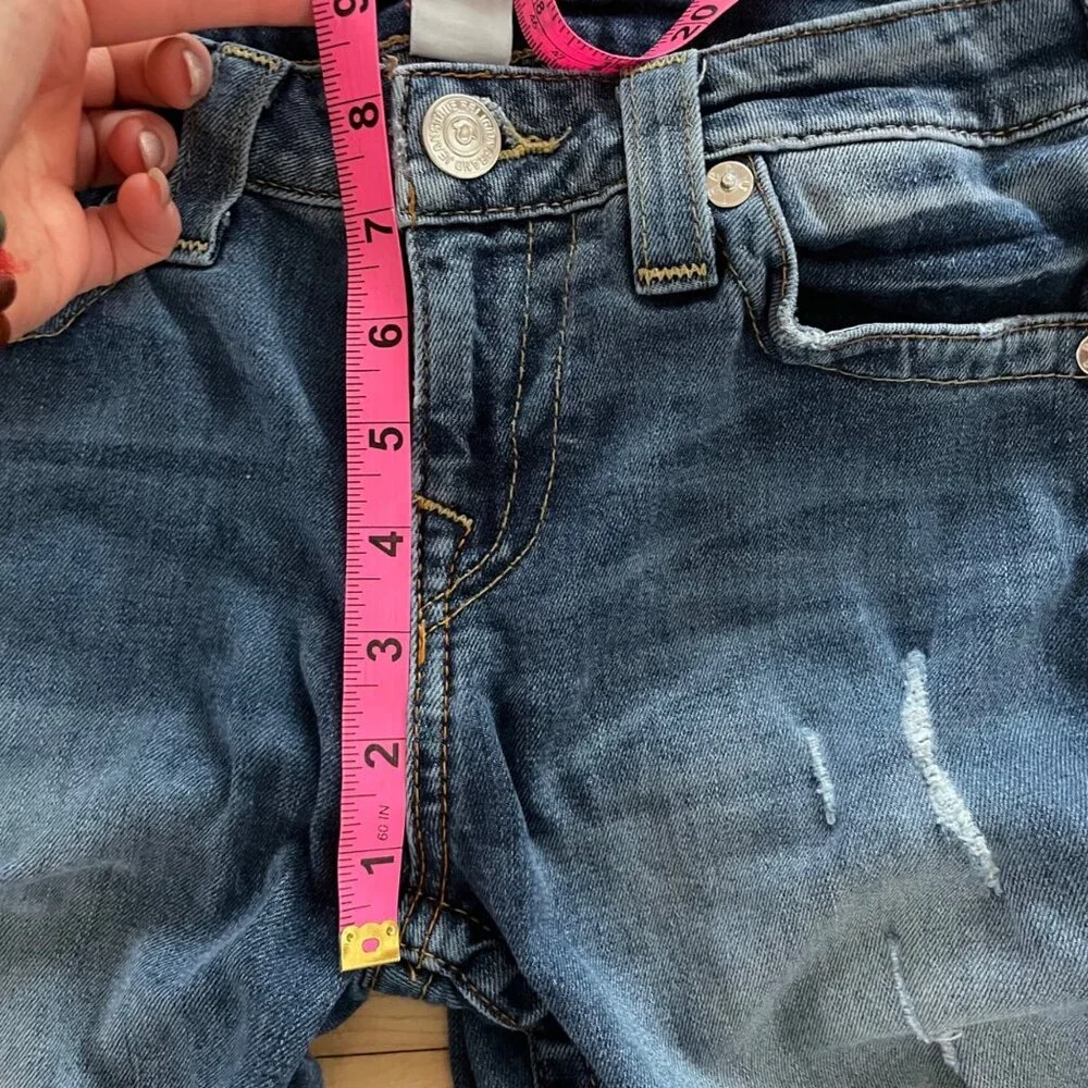 Y2K True Religion Low Rise Skinny Jeans Blue Distressed Size 28 Indie Sleaze